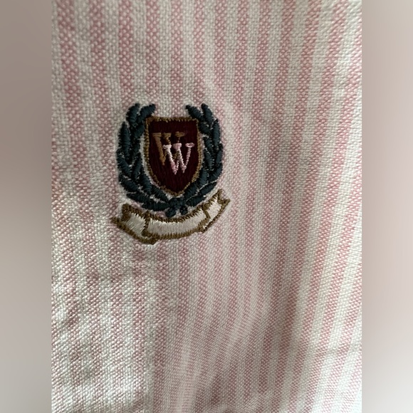 Woods&Woods pink and white striped men’s Oxford button down preppy - Picture 3 of 7